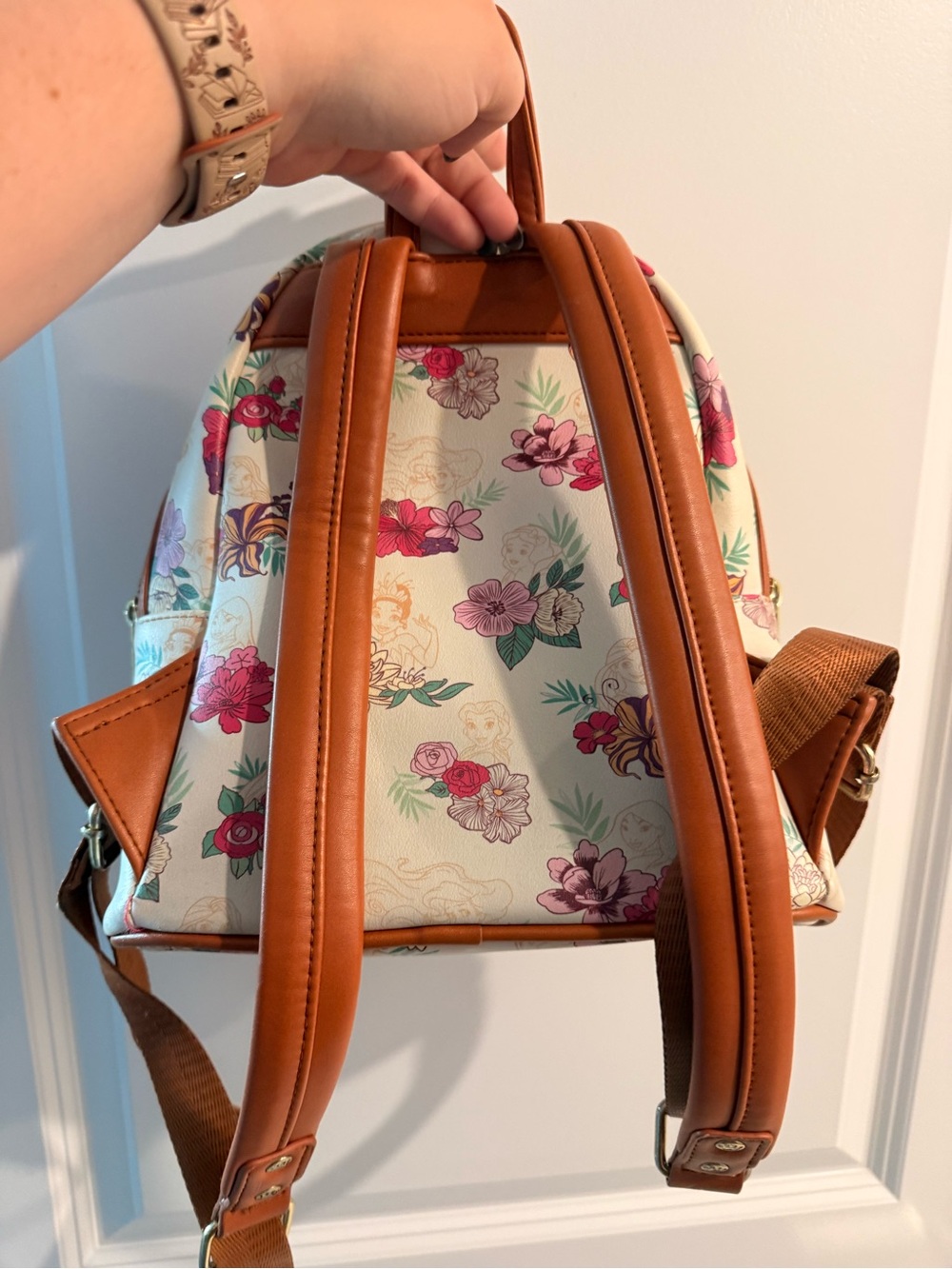 Disney Princess Loungefly Cream Mini Backpack with Multicolor Floral Print - Picture 2 of 3